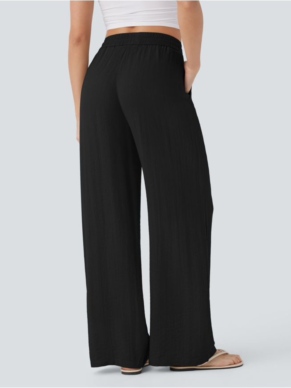 HALARA High Waisted Drawstring Wide Leg Baggy Casual Linen-Feel Pants M Tall - Picture 3 of 11